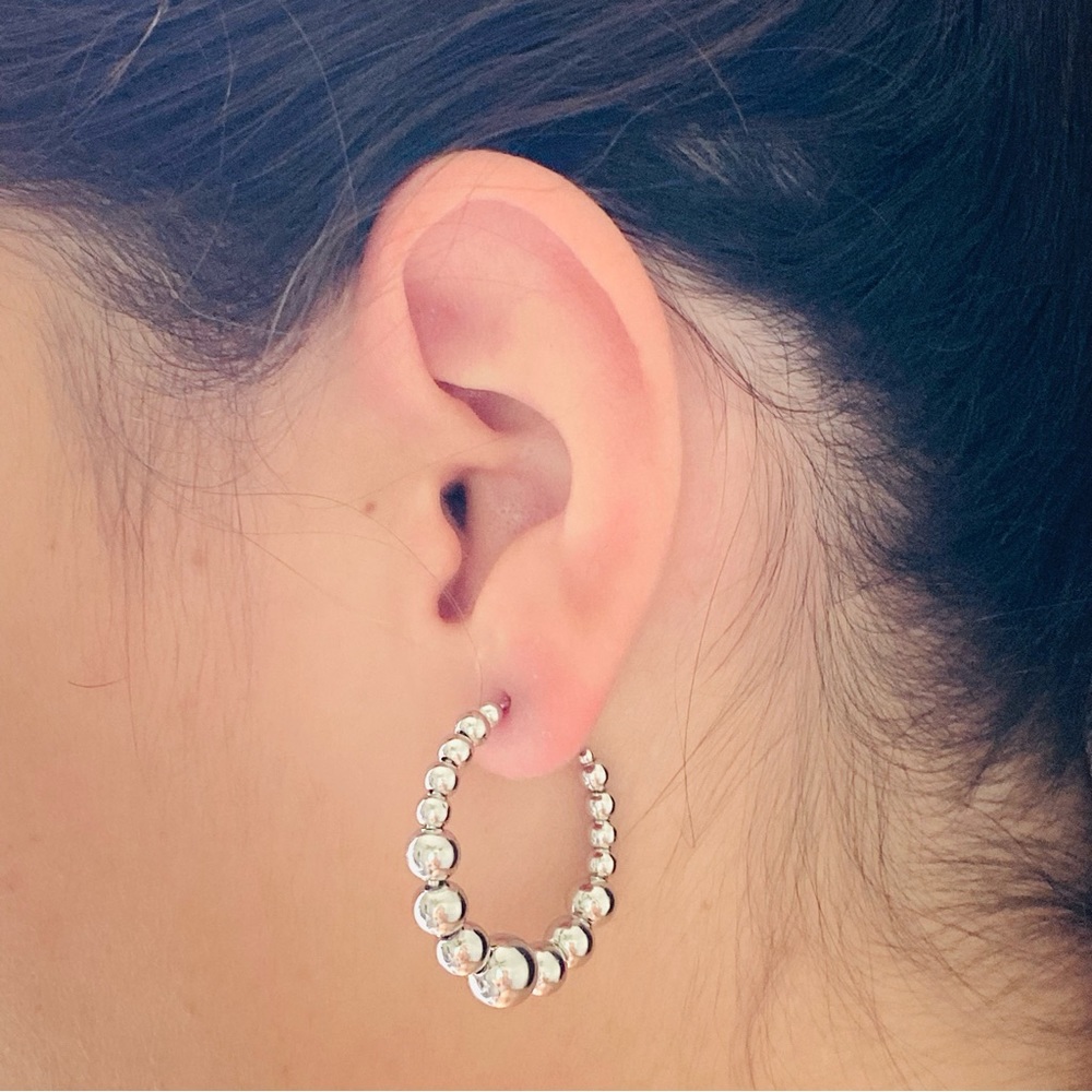 Silver Beaded Hoops - Picture 7 of 9